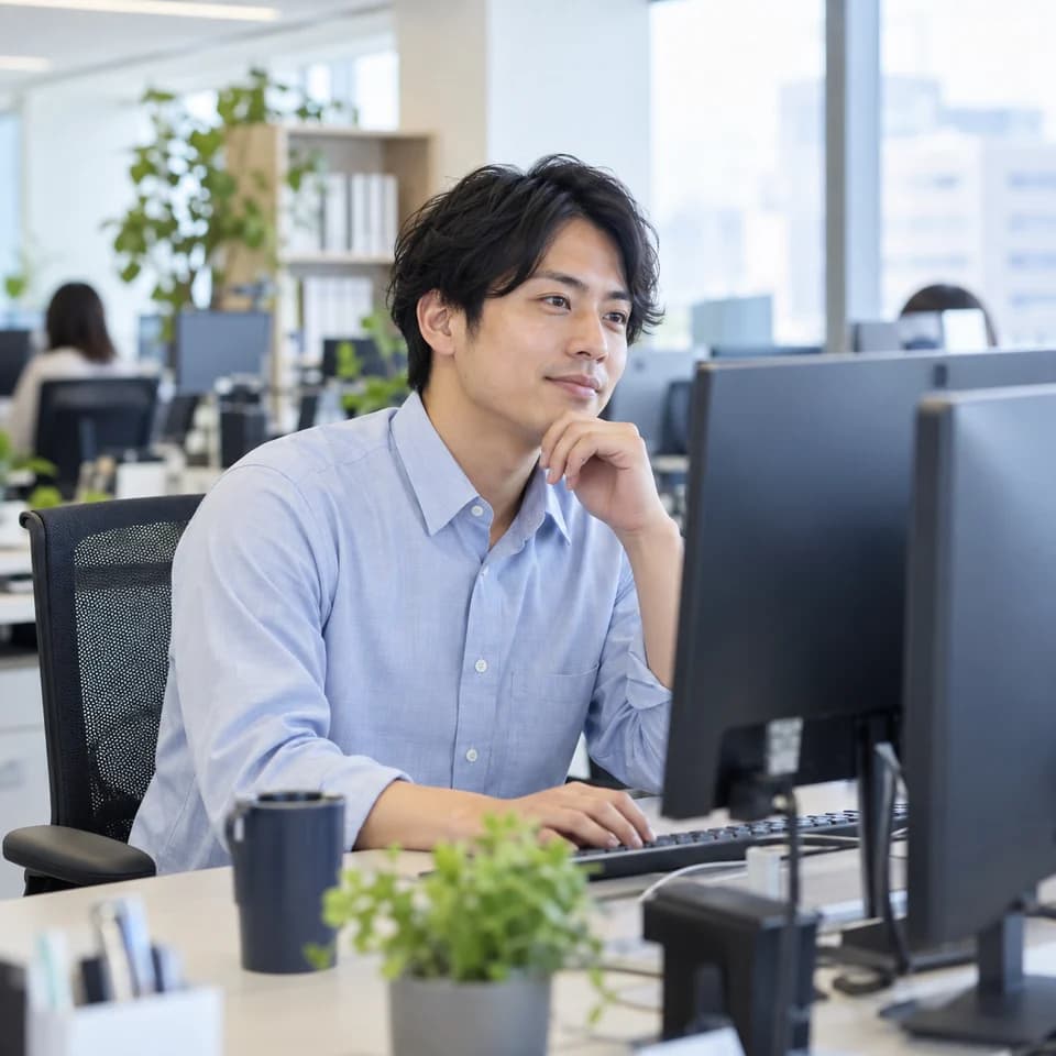オフィスでPCを使って業務を進める担当者